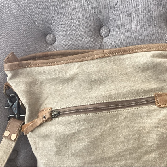 Myra Hair On Cowhide Leather Canvas Crossbody Shoulder Bag Boho Western EUC - Picture 5 of 6